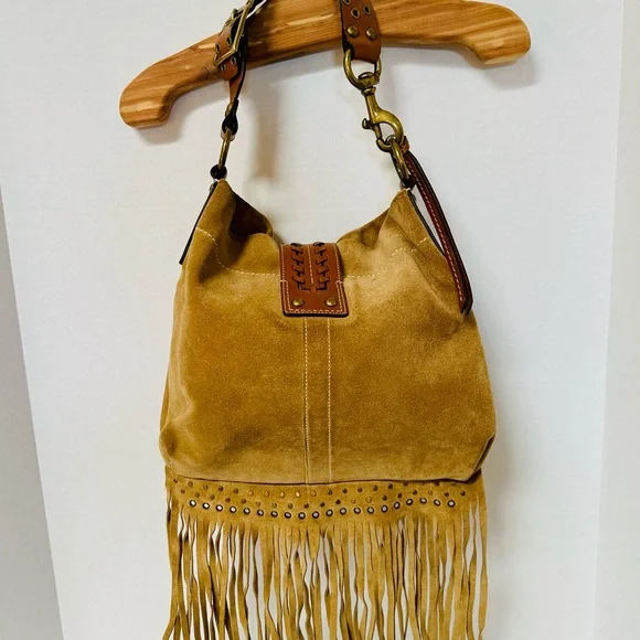 Coach Women s Rare Vintage Fringe Beige Suede Bag W Brass Findings #10401 - Picture 5 of 16